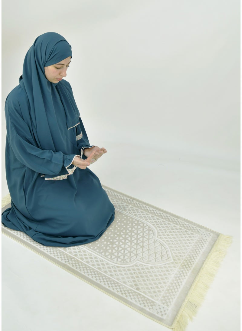  داماس كولكشن باس صلاة نسائي قطعة واحدة من قماش كريب فوكا فاخر مع وشاح متصل وجيب – ملابس صلاة شرعية مريحة - Image 4